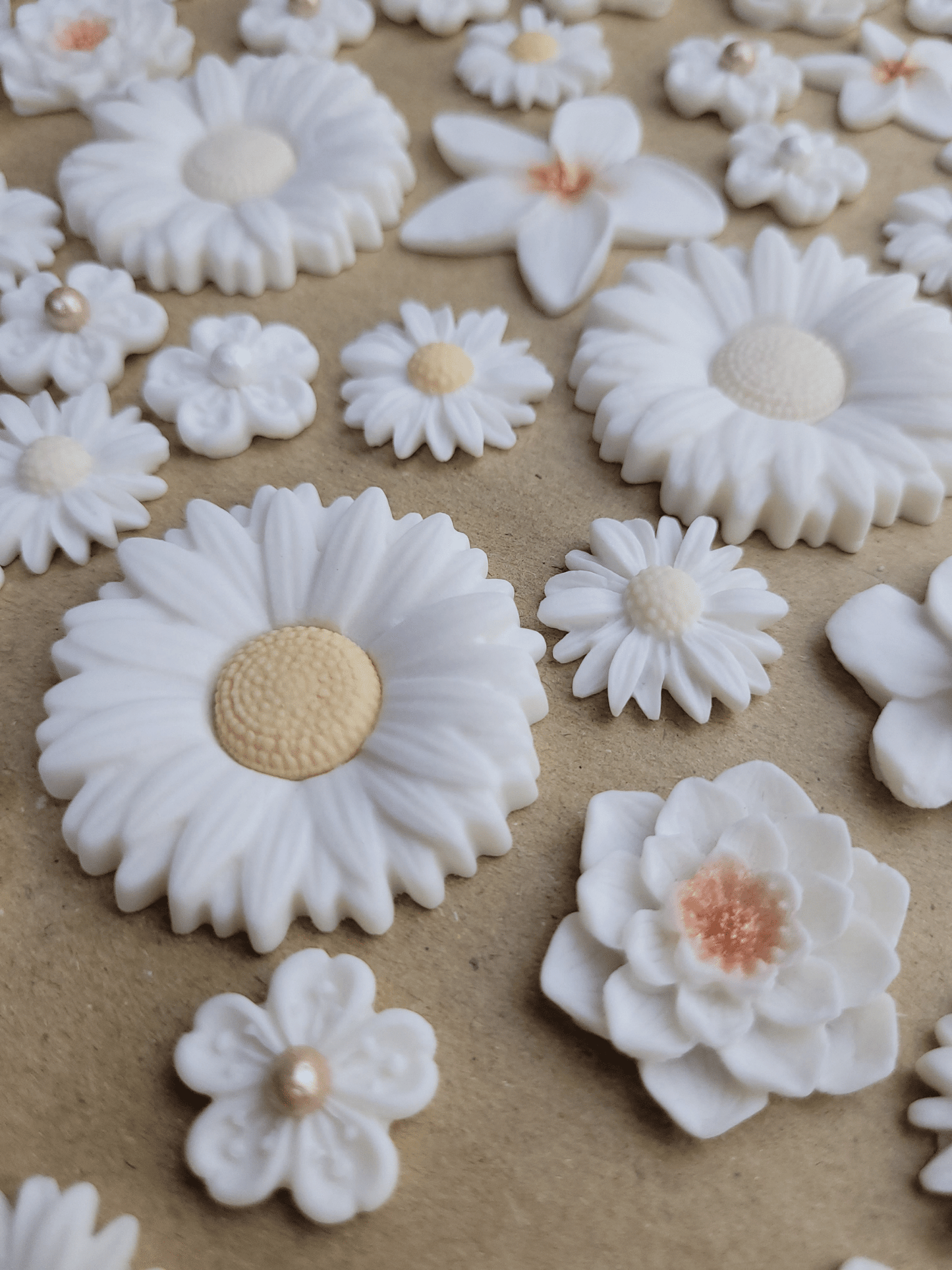 White Flowers Edible Cake / Cupcake Topper Decorations Set - 72 Piece