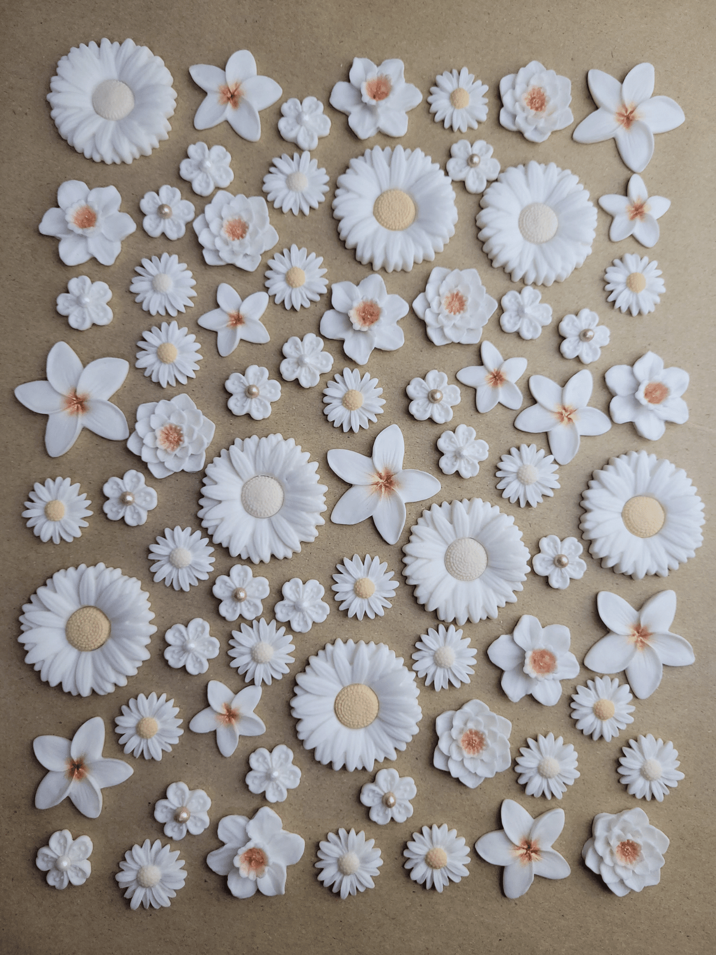 White Flowers Edible Cake / Cupcake Topper Decorations Set - 72 Piece