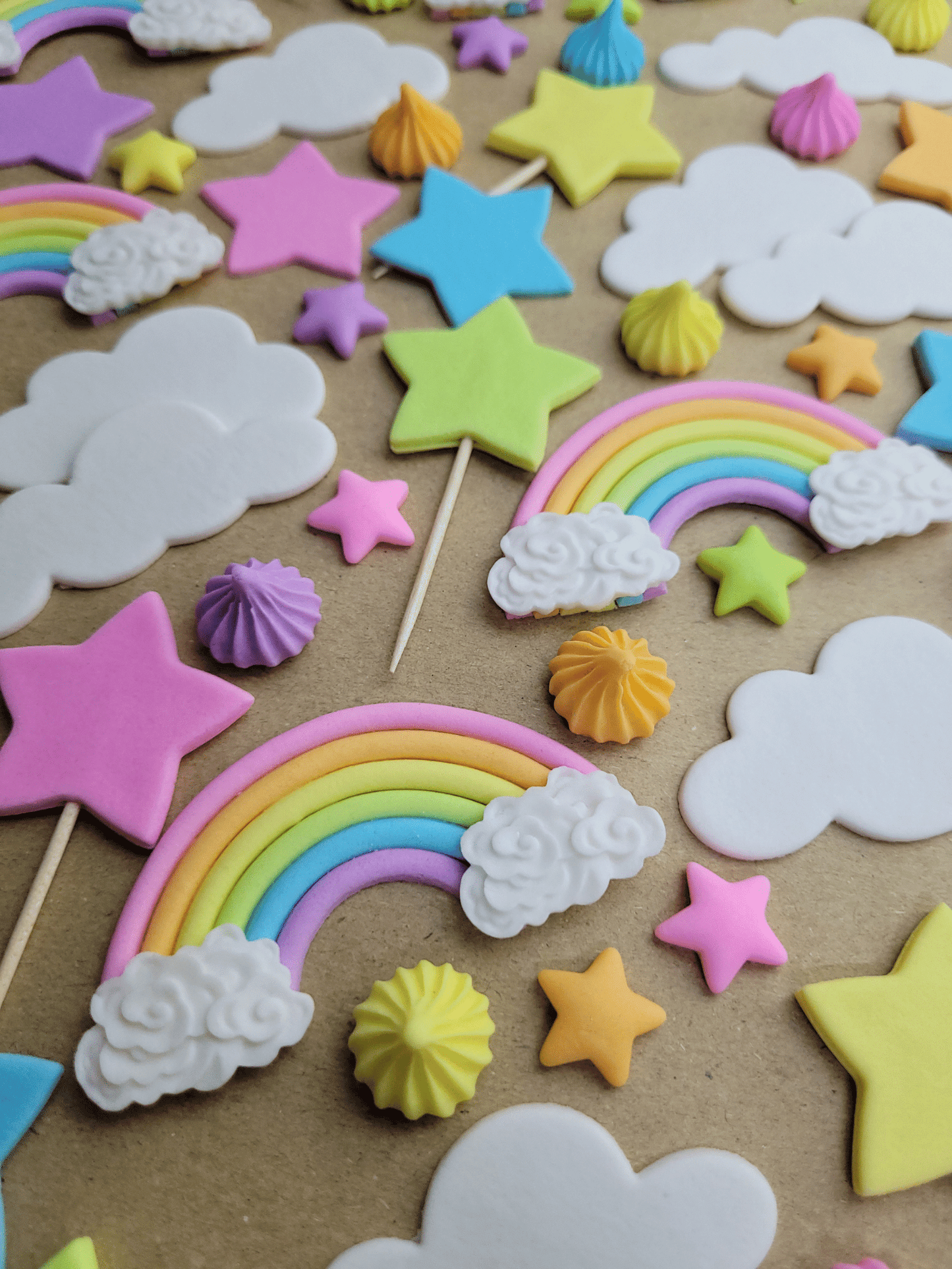 Pastel Rainbow Theme Edible Cake / Cupcake Topper Decorations Set -88 Piece