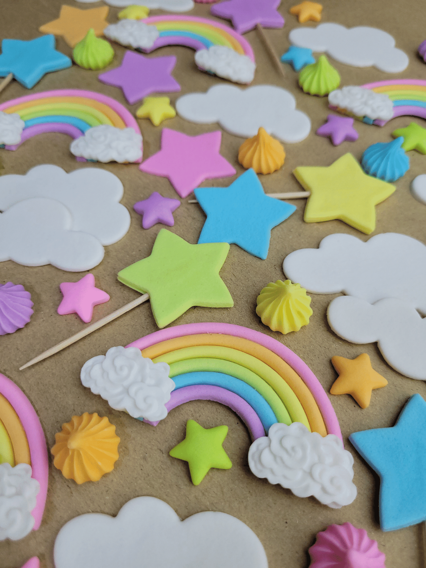 Pastel Rainbow Theme Edible Cake / Cupcake Topper Decorations Set -88 Piece