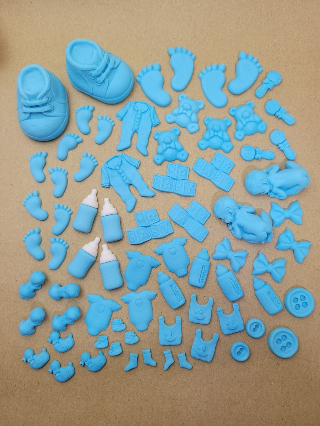 Blue Baby Shower Edible Cake / Cupcake Topper Decorations Set - 72 Piece