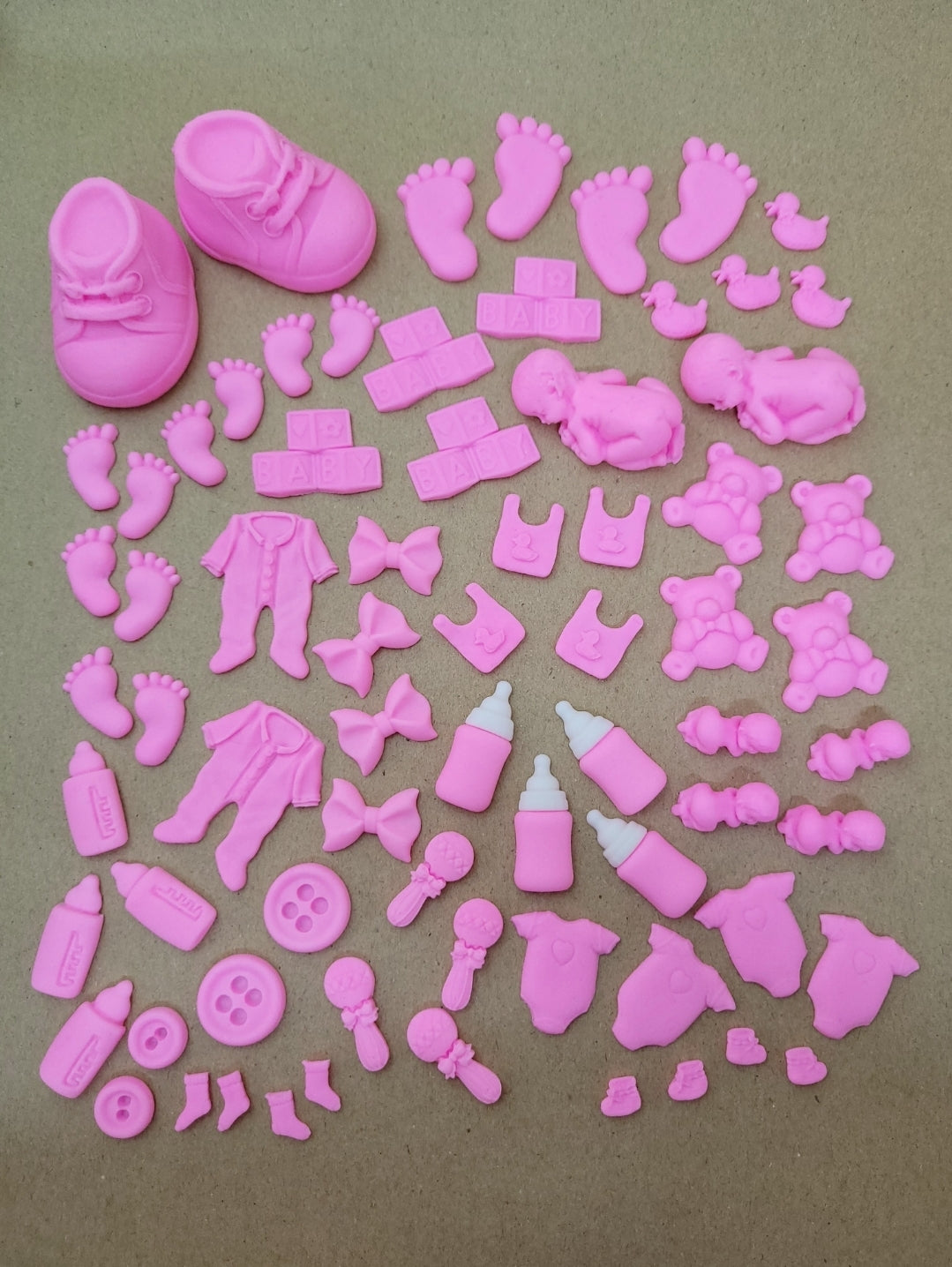 Pink Baby Shower Edible Cake / Cupcake Topper Decorations Set - 72 Piece