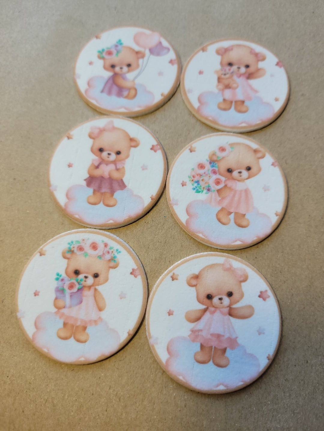 Teddy Bear Pink Edible Cupcake / Biscuit Topper Decorations Set - 24 Piece