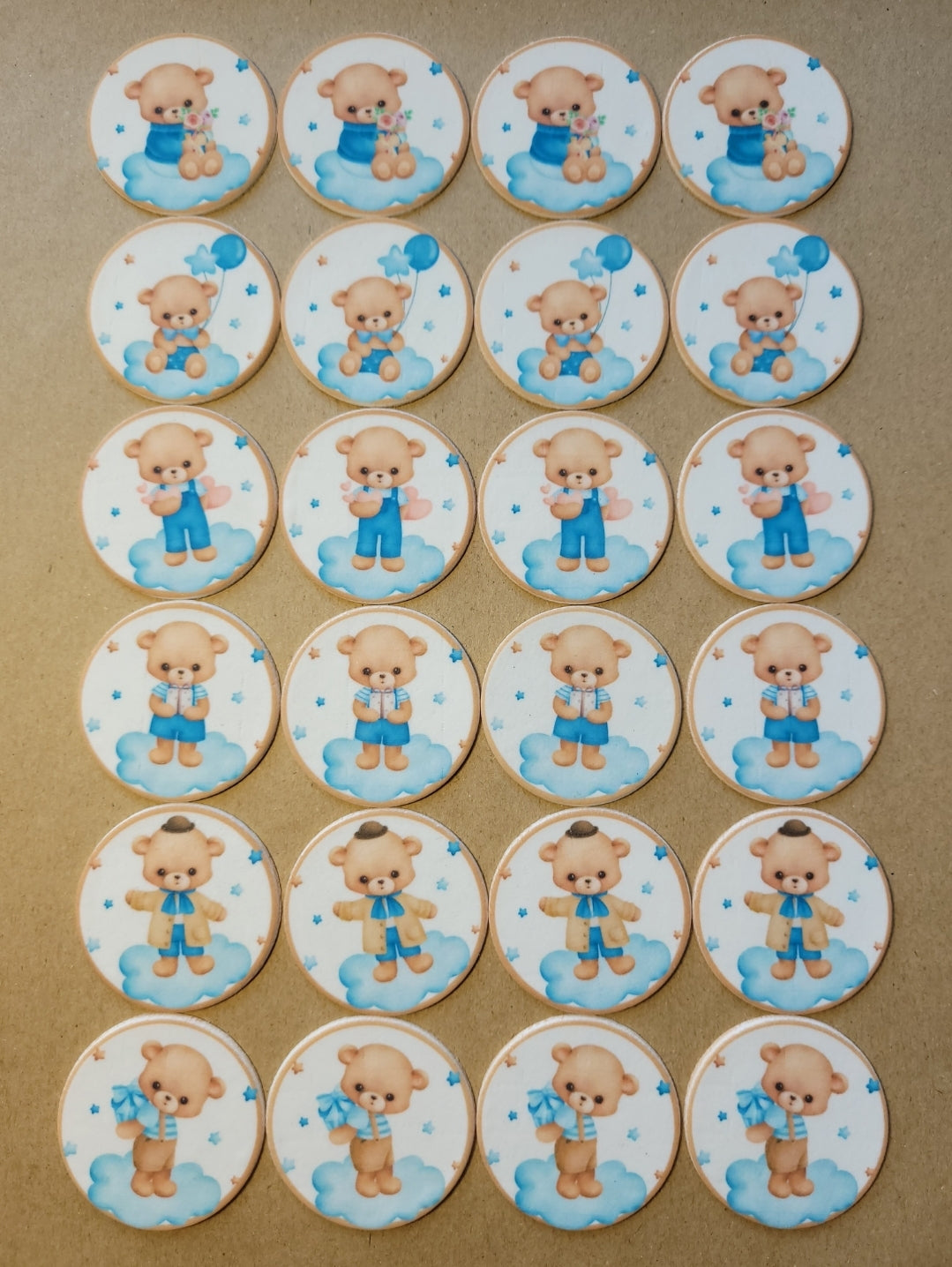 Teddy Bear Blue Edible Cupcake / Biscuit Topper Decorations Set - 24 Piece