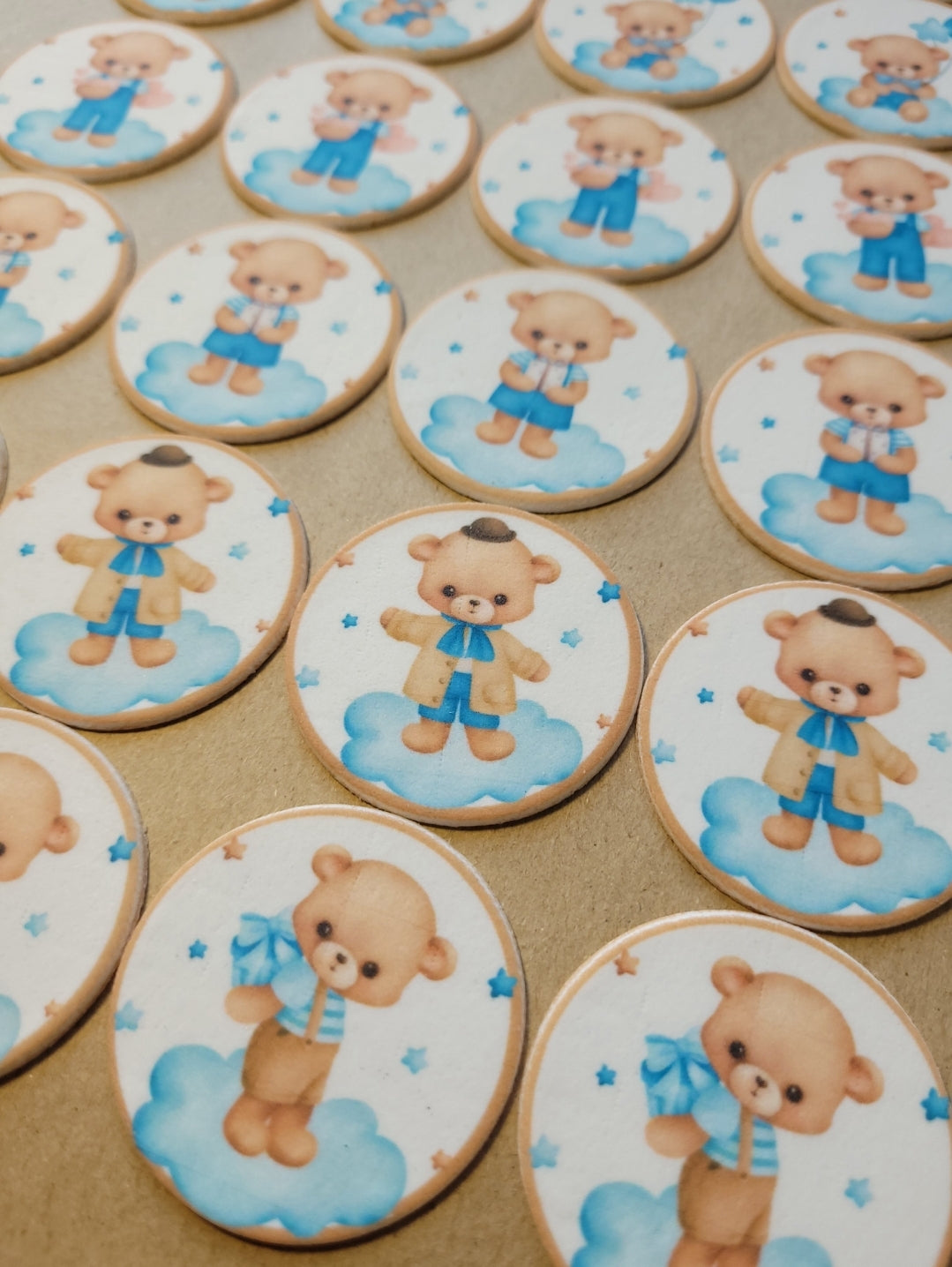 Teddy Bear Blue Edible Cupcake / Biscuit Topper Decorations Set - 24 Piece