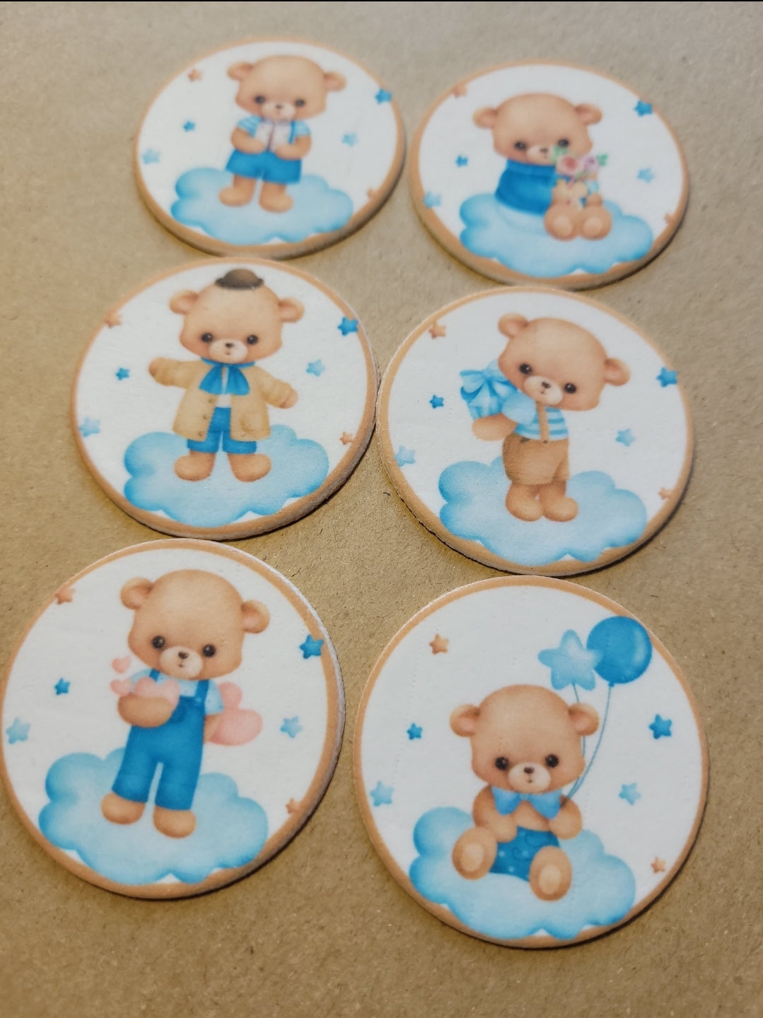 Teddy Bear Blue Edible Cupcake / Biscuit Topper Decorations Set - 24 Piece