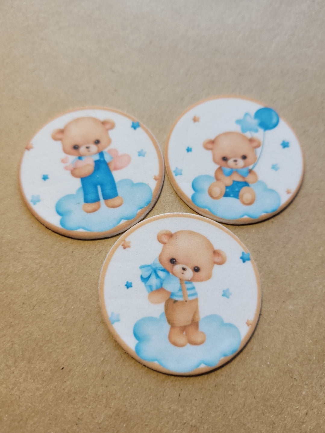 Teddy Bear Blue Edible Cupcake / Biscuit Topper Decorations Set - 24 Piece