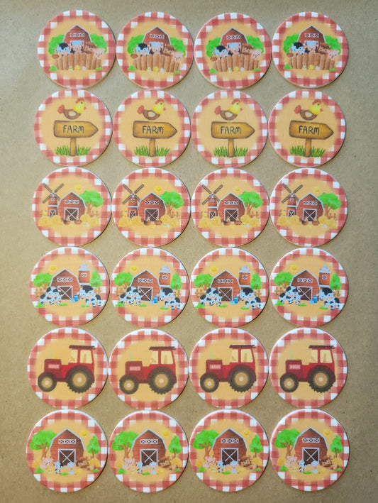 Farm Theme Edible Cupcake / Biscuit Topper Decorations Set - 24 Piece