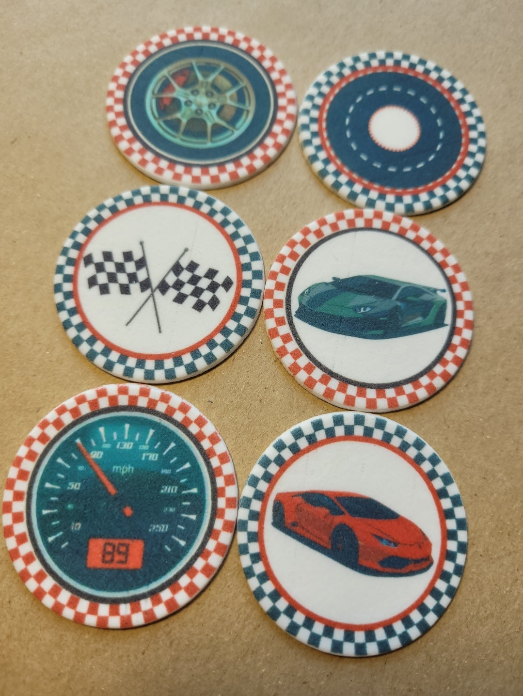 Racing Car Theme Edible Cupcake / Biscuit Topper Decorations Set - 24 Piece