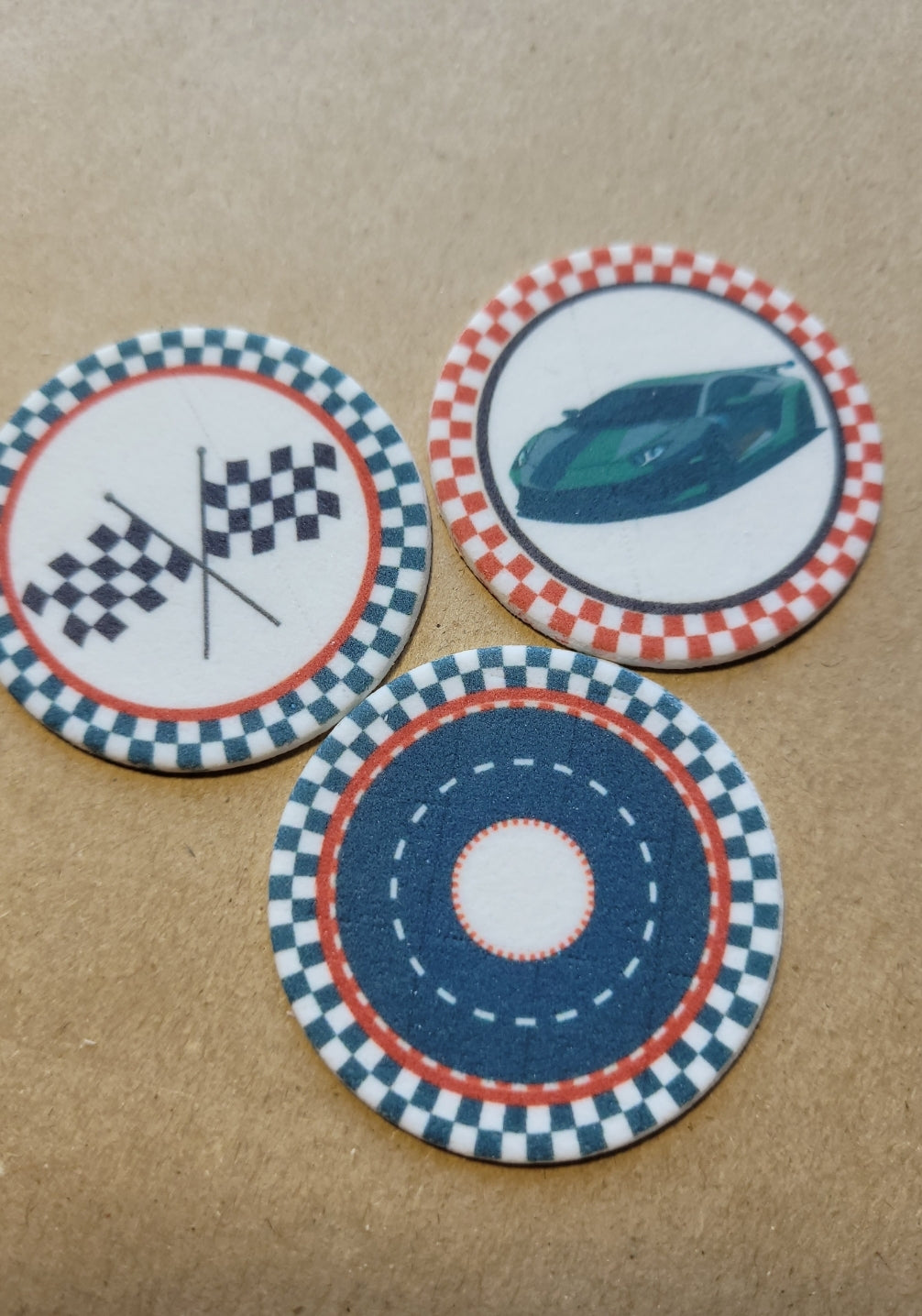 Racing Car Theme Edible Cupcake / Biscuit Topper Decorations Set - 24 Piece