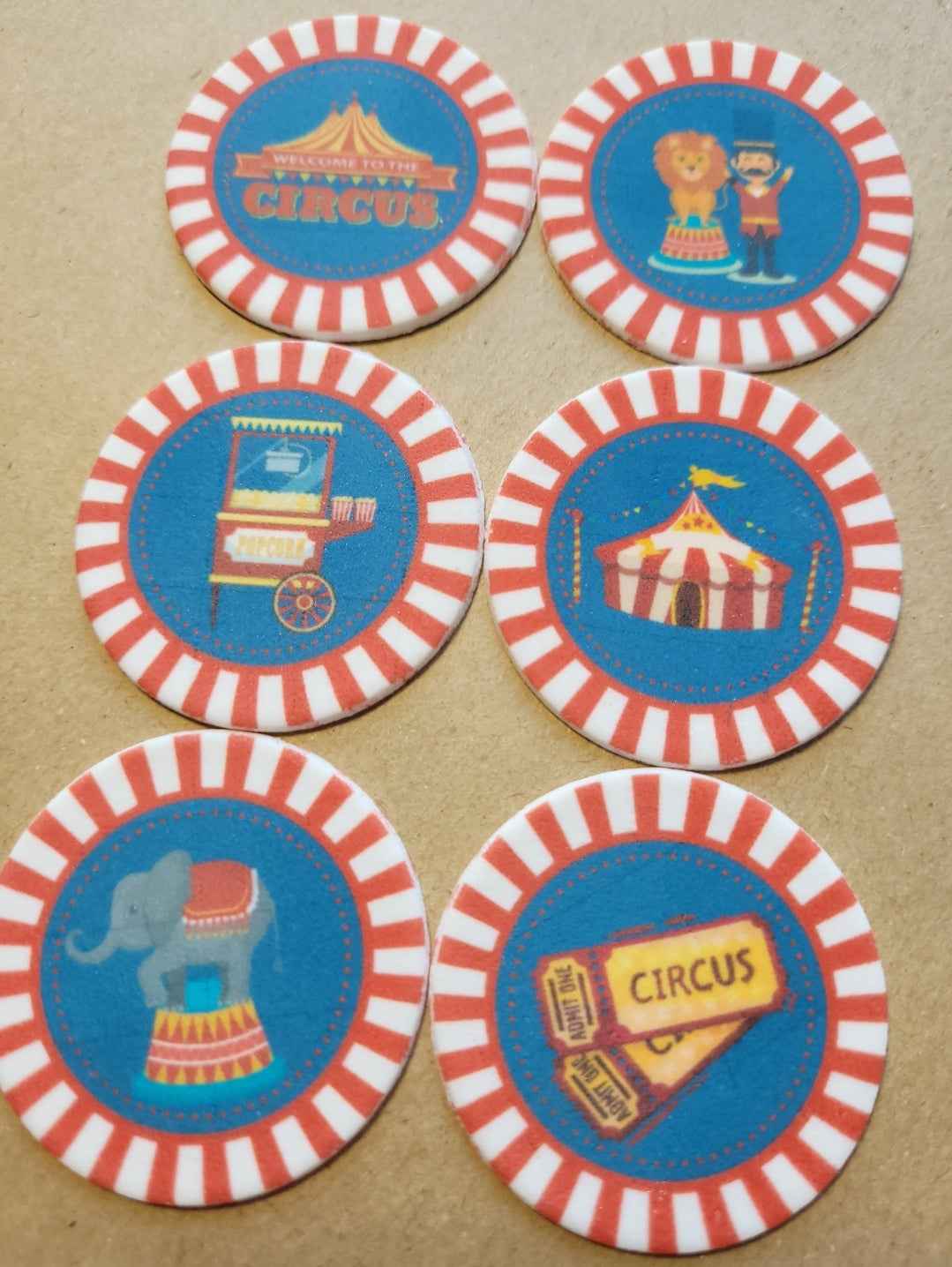 Circus Theme Edible Cupcake / Biscuit Topper Decorations Set - 24 Piece