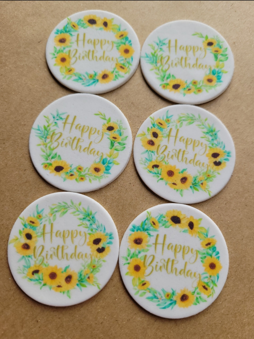 Happy Birthday Sunflower Edible Cupcake / Biscuit Topper Set - 24 Piece