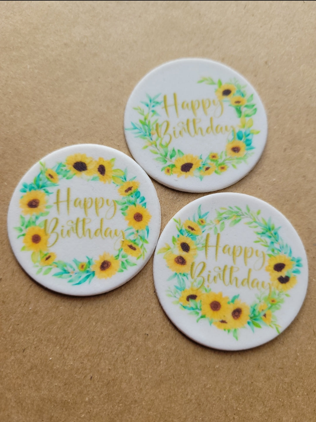 Happy Birthday Sunflower Edible Cupcake / Biscuit Topper Set - 24 Piece