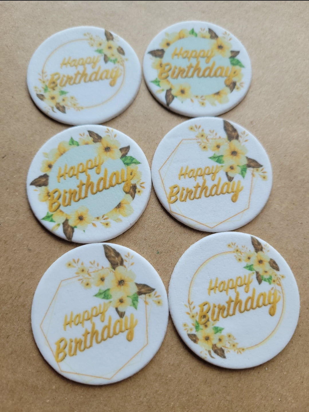 Happy Birthday Gold Edible Cupcake / Biscuit Topper Set - 24 Piece