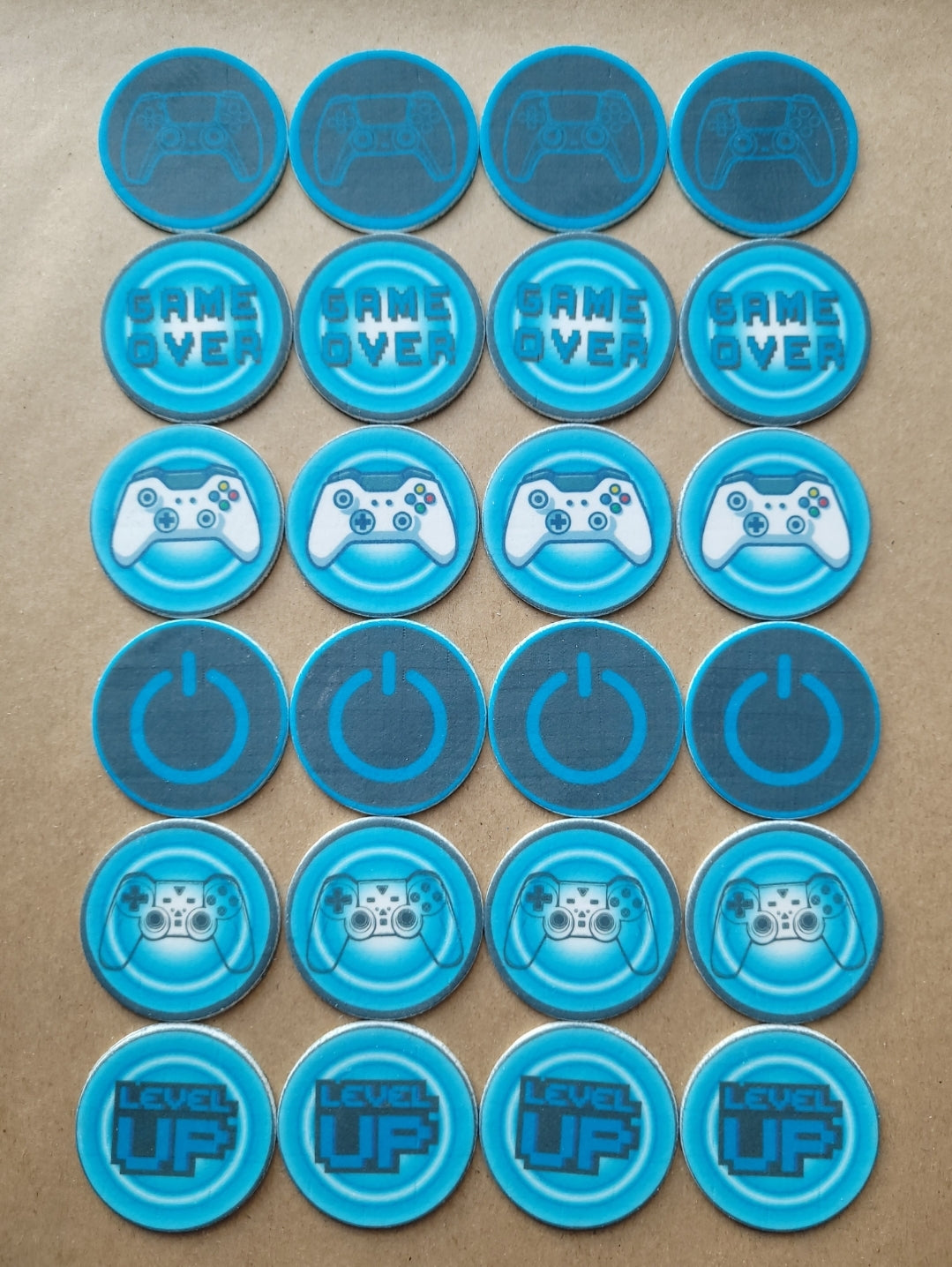 Gaming Theme Blue Edible Cupcake / Biscuit Topper Decorations Set -24 Piece