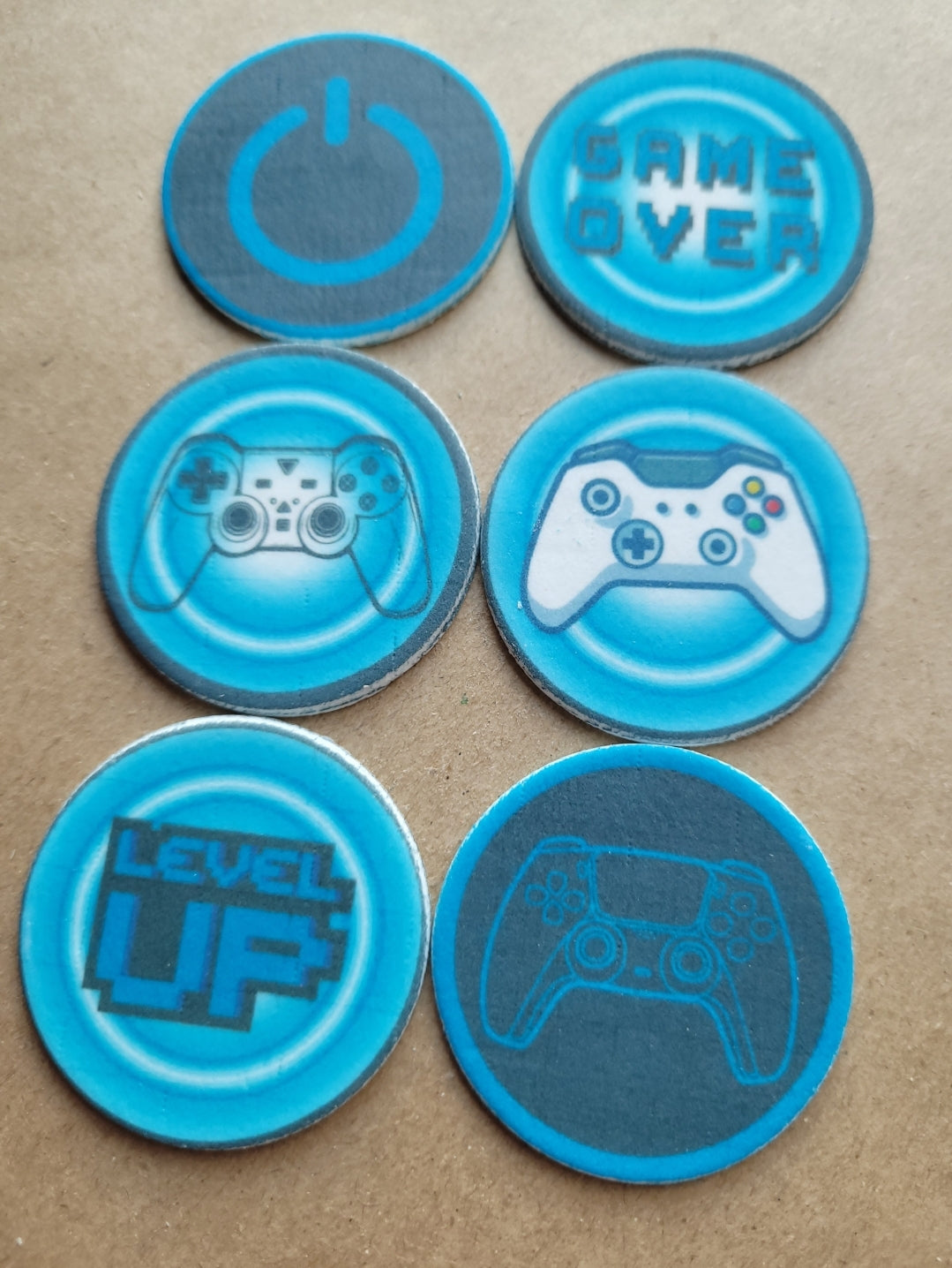 Gaming Theme Blue Edible Cupcake / Biscuit Topper Decorations Set -24 Piece