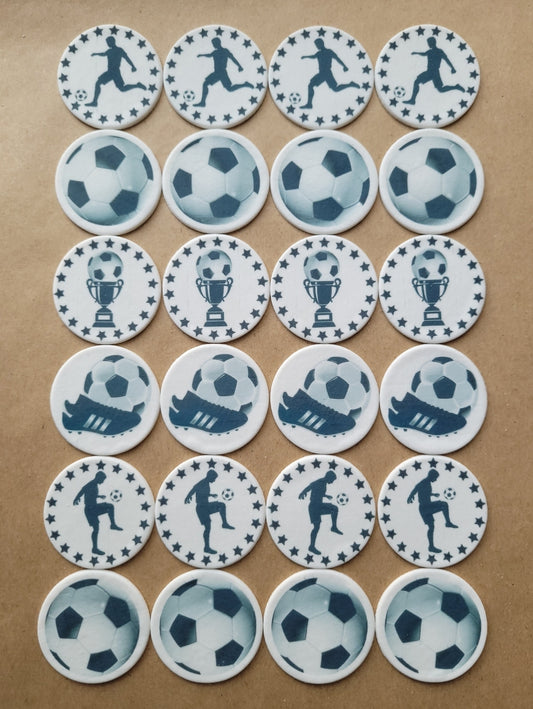 Soccer Theme Edible Cupcake / Biscuit Topper Decorations Set - 24 Piece